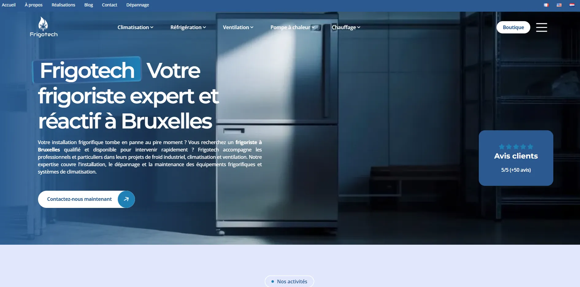 Site web livré pour un frigoriste