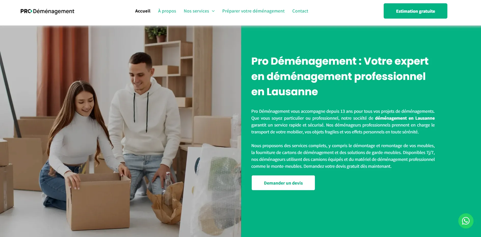 Site web livré pour une entreprise de déménagement